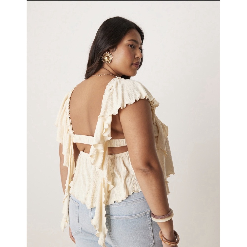 ASOS Crinkle Flutter Open Back Festival Party Top 14 Boho Beach Ruffle Cream NWT - Picture 2 of 8